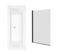Sundaze 1700 X 750mm Rectangular Shower Bath Tub Double Ended With Pivot Glass Screen Black