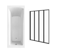 Sundaze 1700 X 750mm Rectangular Shower Bath Tub With 4 Folding Panel Glass Screen Matt Black