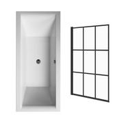 Sundaze 1700X700mm Straight Shower Bath Double Ended With Black Grid Square Bath Screen