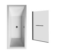 Sundaze 1700X700mm Straight Shower Bath Double Ended With Square Bath Screen Towel Rail Matt Black