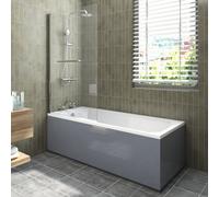 Sundaze 1700X700mm Traditional Single Ended Shower Bath & Front And End Panel Grey & Straight Pivot Screen With Towel Rail Chrome