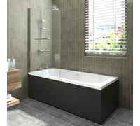 Sundaze 1700X700mm White Acrylic Double Ended Shower Bath & Front And End Panel Black & Pivot Screen With Towel Rail Chrome
