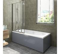 Sundaze 1700X700mm White Acrylic Double Ended Shower Bath & Front And End Panel Gloss Grey & 4 Panel Folding Bath Screen Chrome