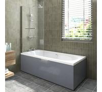 Sundaze 1700X700mm White Acrylic Double Ended Shower Bath & Front And End Panel Gloss Grey & Screen With Towel Rail Chrome