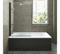 Sundaze 1700X700mm White Acrylic Double Ended Shower Bath & Front Panel Black & Straight Pivot Bath Screen Black