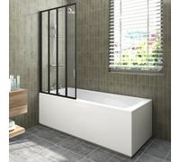 Sundaze 1700X700mm White Acrylic Single Ended Shower Bath & Front And End Panel & 4 Folding Bath Screen Matt Black