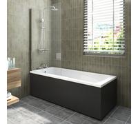 Sundaze 1700X700mm White Acrylic Single Ended Shower Bath & Front And End Panel Black & Straight Pivot Bath Screen Chrome