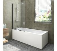 Sundaze 1700X700mm White Acrylic Single Ended Shower Bath & Front And End Panel & Straight Pivot Bath Screen Black