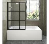 Sundaze 1700X700mm White Acrylic Single Ended Shower Bath & Front Panel & Black Grid Straight Pivot Bath Screen