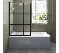 Sundaze 1700X700mm White Acrylic Single Ended Shower Bath & Front Panel Gloss Grey & Black Grid Straight Pivot Bath Screen