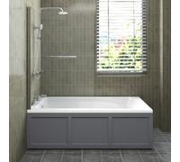 Sundaze 1700X700mm White Acrylic Single Ended Shower Bath & Front Panel Grey & Straight Pivot Screen With Towel Rail Chrome