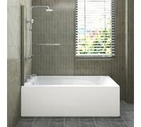 Sundaze 1700X700mm White Acrylic Single Ended Shower Bath & Front Panel & Straight Pivot Screen With Towel Rail Chrome