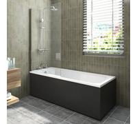 Sundaze 1700X700mm White Acrylic Traditional Shower Bath & Front And End Panel Black & Pivot Bath Screen Chrome