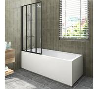Sundaze 1700X700mm White Acrylic Traditional Single Ended Shower Bath & Front And End Panel & 4 Folding Bath Screen Matt Black