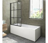 Sundaze 1700X700mm White Acrylic Traditional Single Ended Shower Bath & Front And End Panel & Black Grid Pivot Bath Screen