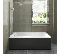 Sundaze 1700X700mm White Acrylic Traditional Single Ended Shower Bath & Front Panel Black & Straight Pivot Bath Screen Chrome