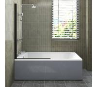 Sundaze 1700X700mm White Acrylic Traditional Single Ended Shower Bath & Front Panel Gloss Grey & Straight Pivot Bath Screen Black