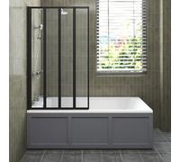 Sundaze 1700X700mm White Acrylic Traditional Single Ended Shower Bath & Front Panel Matt Grey & 4 Folding Bath Screen Matt Black