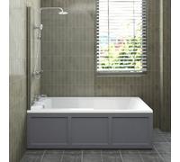 Sundaze 1700X700mm White Acrylic Traditional Single Ended Shower Bath & Front Panel Matt Grey & Pivot Bath Screen Chrome