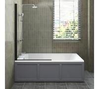 Sundaze 1700X700mm White Acrylic Traditional Single Ended Shower Bath & Front Panel Matt Grey & Pivot Bath Screen Black