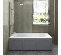 Sundaze 1700X700mm White Acrylic Traditional Single Ended Shower Bath & Front Panel Matt Grey & Straight Pivot Bath Screen Chrome