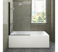 Sundaze 1700X700mm White Acrylic Traditional Single Ended Shower Bath & Front Panel & Straight Pivot Bath Screen Black