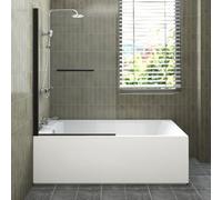 Sundaze 1700X700mm White Acrylic Traditional Single Ended Shower Bath & Front Panel & Straight Pivot Screen With Towel Rail Black