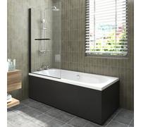 Sundaze 1700X700mm White Straight Double Ended Shower Bath & Front And End Panel Black & Pivot Screen With Towel Rail Black