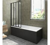 Sundaze 1700X700mm White Traditional Single Ended Shower Bath & Front And End Panel Black & 4 Folding Bath Screen Matt Black