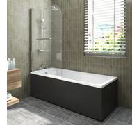 Sundaze 1700X700mm White Traditional Single Ended Shower Bath & Front And End Panel Black & Pivot Screen With Towel Rail Chrome