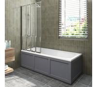 Sundaze 1700X700mm White Traditional Single Ended Shower Bath & Front And End Panel Matt Grey & 4 Folding Bath Screen Chrome
