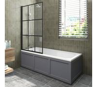 Sundaze 1700X700mm White Traditional Single Ended Shower Bath & Front And End Panel Matt Grey & Black Grid Pivot Bath Screen