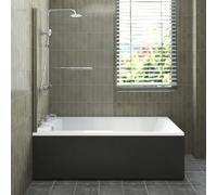 Sundaze 1700X700mm White Traditional Single Ended Shower Bath & Front Panel Black & Straight Pivot Screen With Towel Rail Chrome
