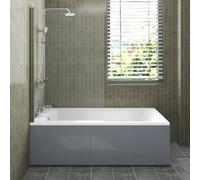 Sundaze 1700X700mm White Traditional Single Ended Shower Bath & Front Panel Gloss Grey & Straight Pivot Bath Screen Chrome