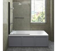 Sundaze 1700X700mm White Traditional Single Ended Shower Bath & Front Panel Matt Grey & Pivot Screen With Towel Rail Black