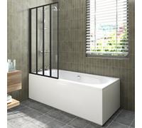 Sundaze 1700X750mm White Acrylic Double Ended Shower Bath & Front And End Panel & 4 Folding Bath Screen Matt Black
