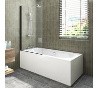 Sundaze 1700X750mm White Acrylic Double Ended Shower Bath & Front And End Panel & Straight Pivot Bath Screen Black
