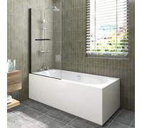 Sundaze 1700X750mm White Acrylic Double Ended Shower Bath & Front And End Panel & Straight Pivot Screen With Towel Rail Black