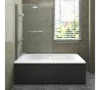 Sundaze 1700X750mm White Acrylic Double Ended Shower Bath & Front Panel Black & Straight Pivot Screen With Towel Rail Chrome
