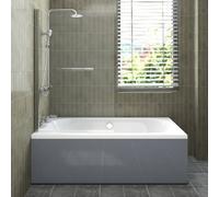 Sundaze 1700X750mm White Acrylic Double Ended Shower Bath & Front Panel Gloss Grey & Straight Pivot Screen With Towel Rail Chrome