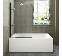 Sundaze 1700X750mm White Acrylic Double Ended Shower Bath & Front Panel & Pivot Bath Screen Black