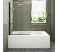 Sundaze 1700X750mm White Acrylic Double Ended Shower Bath & Front Panel & Straight Pivot Bath Screen Black