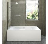Sundaze 1700X750mm White Acrylic Double Ended Shower Bath & Front Panel & Straight Pivot Screen With Towel Rail Chrome