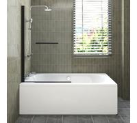 Sundaze 1700X750mm White Acrylic Double Ended Shower Bath & Front Panel & Straight Pivot Screen With Towel Rail Black