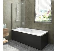 Sundaze 1700X750mm White Straight Double Ended Shower Bath & Front And End Panel Black & Pivot Screen With Towel Rail Chrome