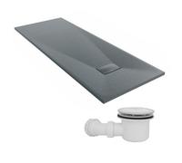Sundaze 1800 X 700mm Smc Anthracite Rectangle Slate Effect Shower Tray With Fluidmaster 90mm Fast Flow Waste