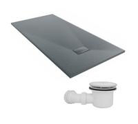 Sundaze 1800 X 900mm Smc Anthracite Rectangle Slate Effect Shower Tray With Fluidmaster 90mm Fast Flow Waste