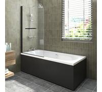 Sundaze 1800X800mm White Acrylic Double Ended Shower Bath & Front And End Panel Black & Pivot Screen With Towel Rail Black