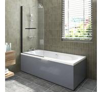 Sundaze 1800X800mm White Acrylic Double Ended Shower Bath & Front And End Panel Gloss Grey & Pivot Screen With Towel Rail Black