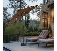 Sundaze 2.5M Coffee Garden Parasol With Solar Led Lights Crank Tilt Outdoor Patio Umbrella, Base Weights